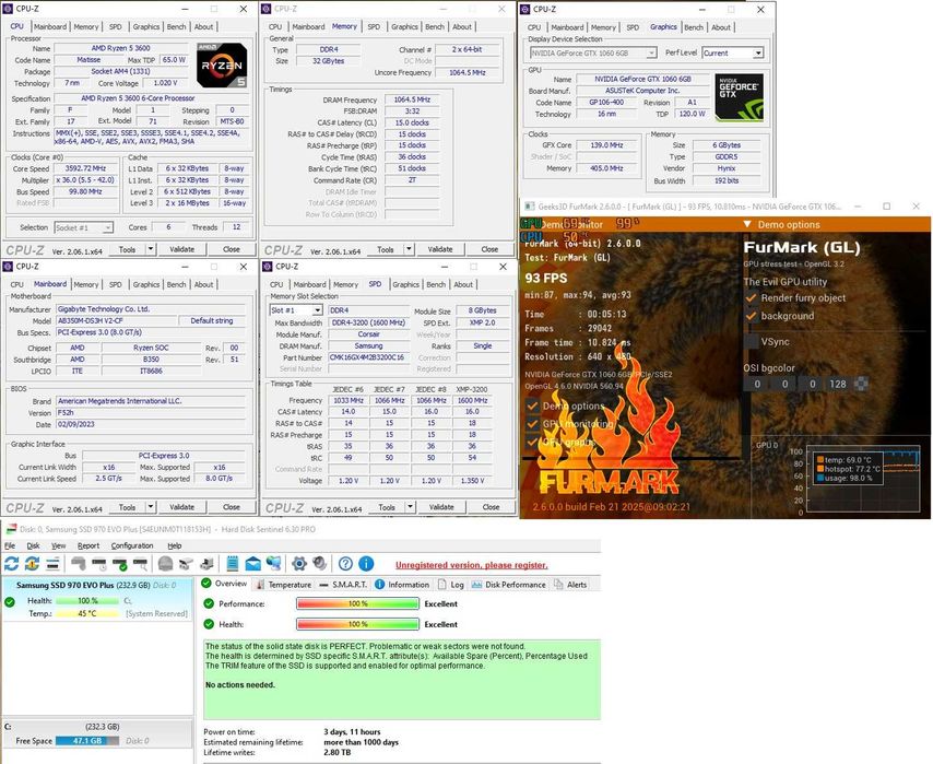 PC Gaming RTX 5060-noua , Ryzen 5 3600, 32Gb, m2 970 evo+ , Lenovo 24"