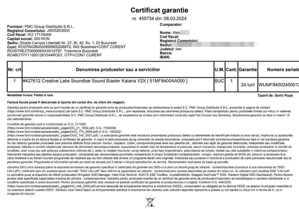 Soundbar Creative Katana V2X + subwoofer (2.1) - garantie