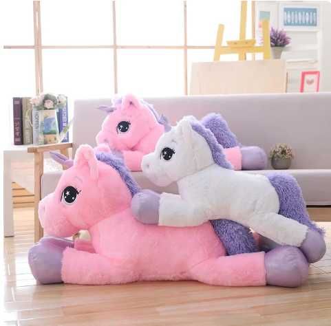Голяма плюшена играчка Еднорог, Голям плюшен Еднорог Розов / Бял