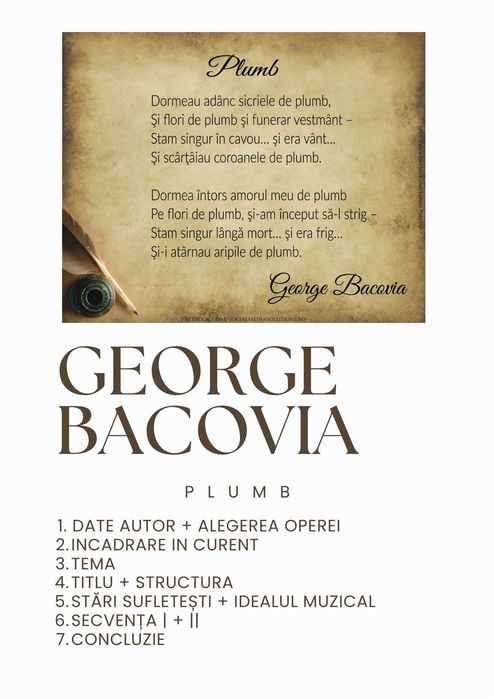 Material de invatat pentru bac la limba romana - ,,Plumb" de G. Bacovia