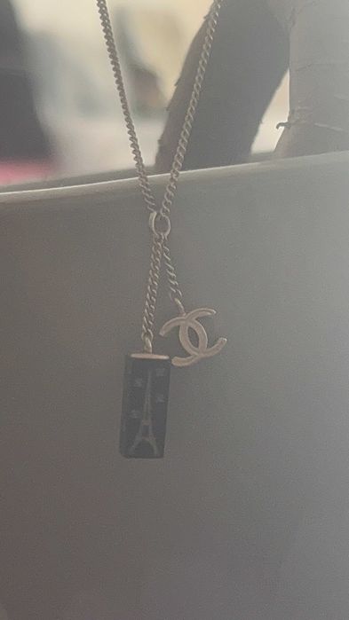 Original Chanel Enamel Eiffel Tower CC Logo Pendant Necklace