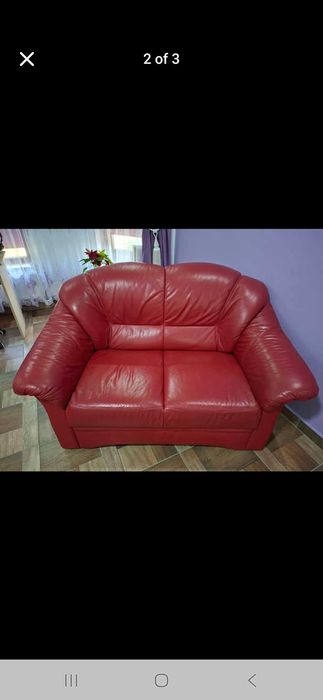 Set Canapele 3-2-1 Piele Naturală Roșie – Extensibilă