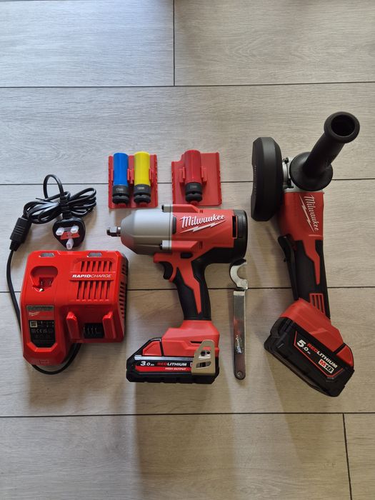 Set Scule Milwaukee Pistol Impact 1627Nm + Flex 115mm cu  2 Baterii si Incarcator Rapid