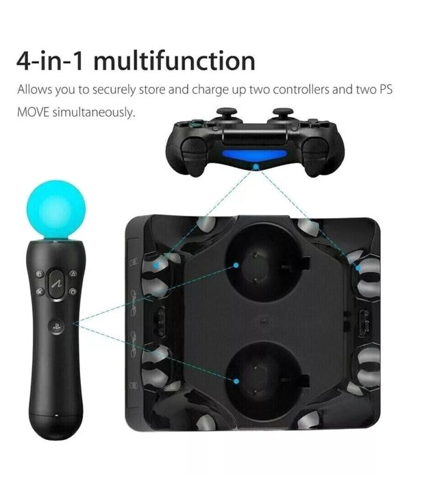 4на Док Зарядна Станция PlayStation 3 Ps4 пс4 PS VR  Move контролер