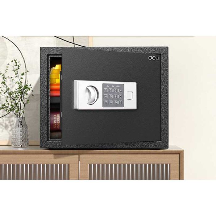 Сейф DELI ET521 электронный замок+ключ, 250х350х250 мм, 6.7 кг, черный