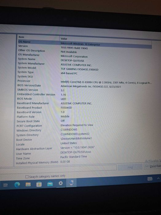 Laptop Asus tuf fx504 intel i5-8300H 8gb ram 512gb