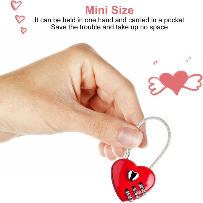 Lacat de calatorie in forma de inima 3 cifre resetabile rosu 4x8 cm