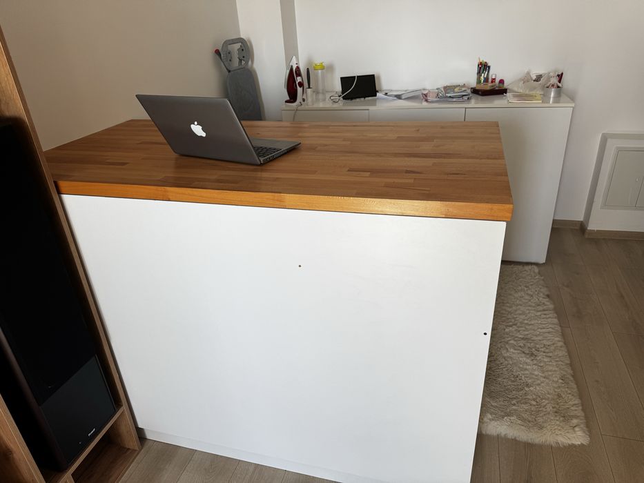 Insulă bucătărie/bar/birou cu blat stejar gros 4 cm, 160x80, 5 sertare