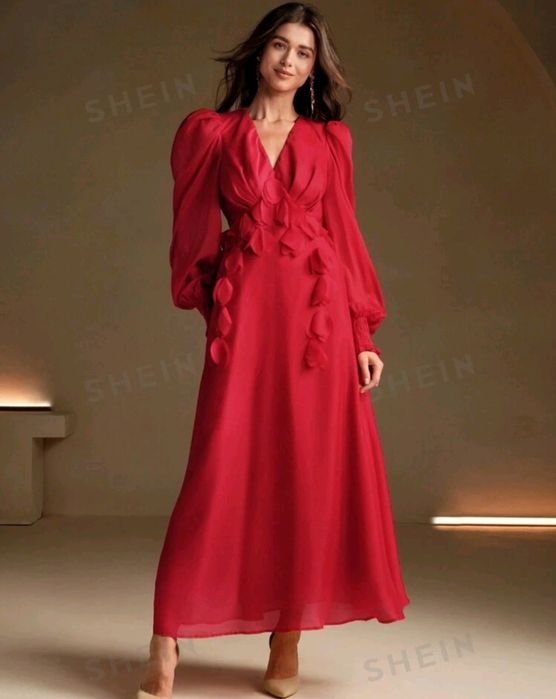 Rochie eleganta rosie cu trandafiri NOUA - mar. 8/