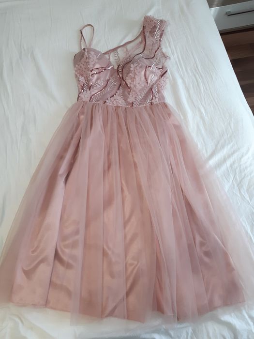 Rochie eleganta midi roz prăfuit