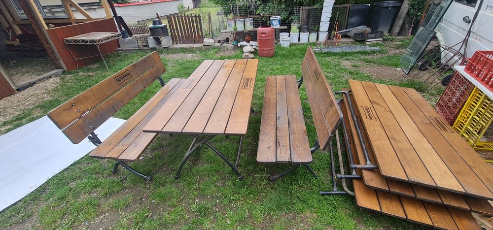 Mese si băncuțe terasa lemn stejar și cadru de fier
