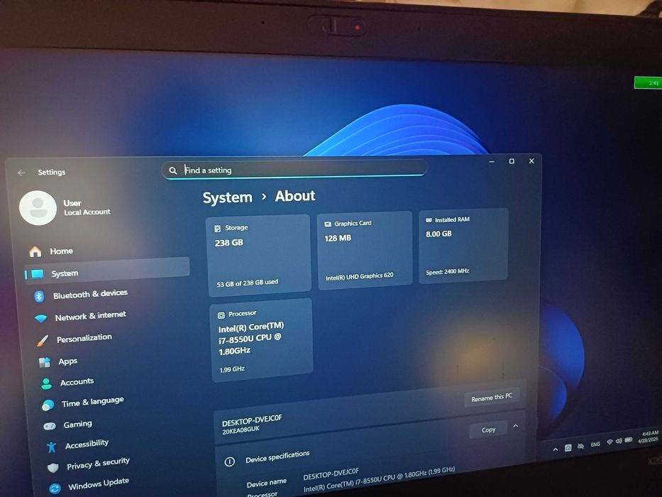 12.5`IPS Touch Lenovo X280 Core™i7-8th/8GB DDR4/256GB SSD NVme