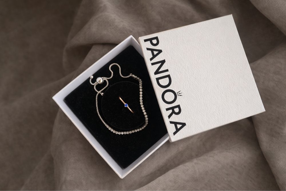 Б/У Браслет-слайдер Pandora и кольцо с камнем (Оригинал)