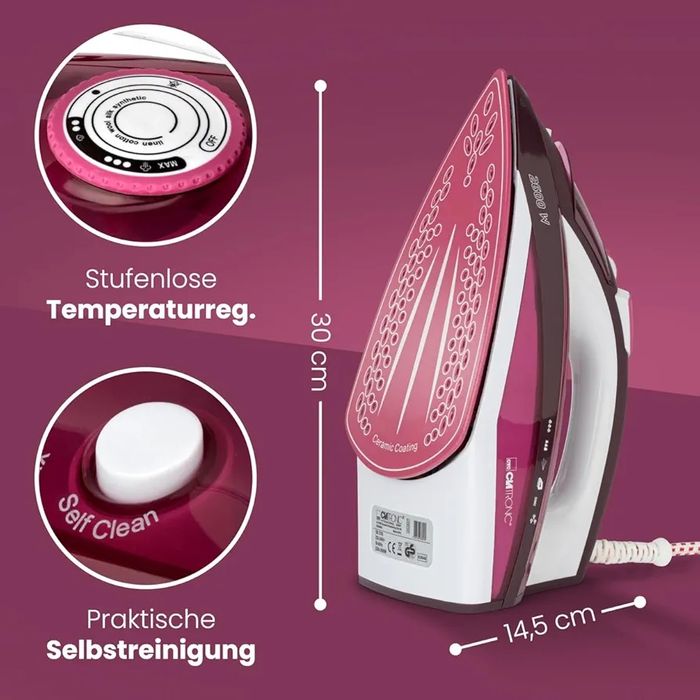 Нова парна ютия 2600W  Clatronic DB 3705 бяла/червена