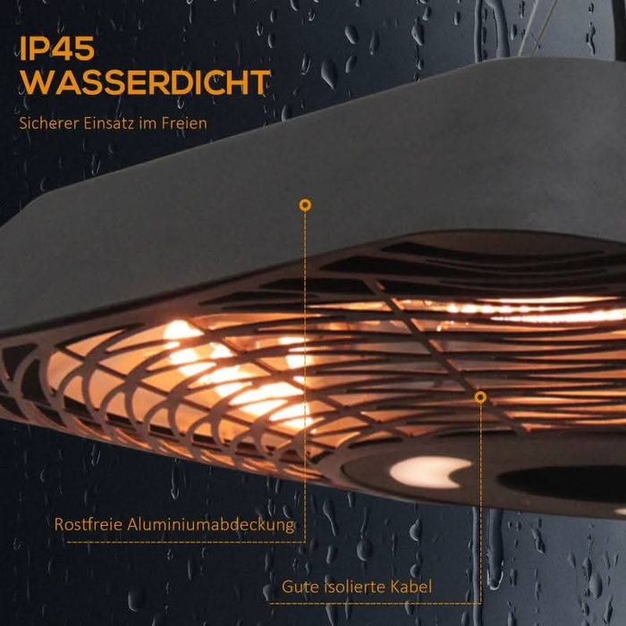 Таванен нагревател с  5 режима  с дистанционно ,LED светлина . Черен