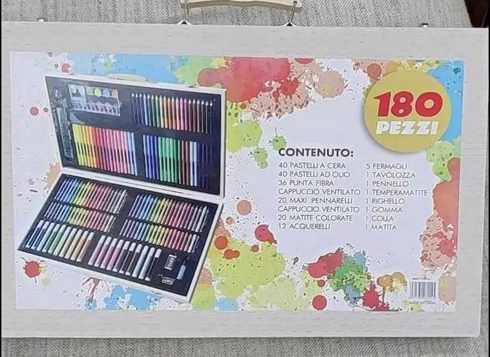 Комплект за рисуване ANGMAD, 180 части, дървен куфар, размери 47x29 см