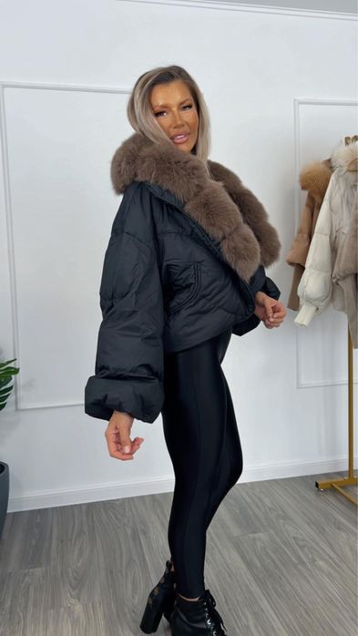 Geaca dama fâș guler blana naturala vulpe si capuseala puf de gasca