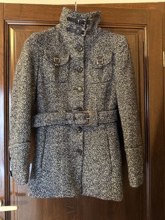 Palton scurt de lână, gri/negru, mărimea 42(M/L)