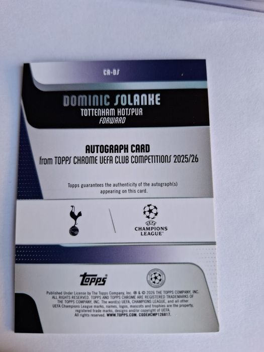 Dominic Solanke base autograph