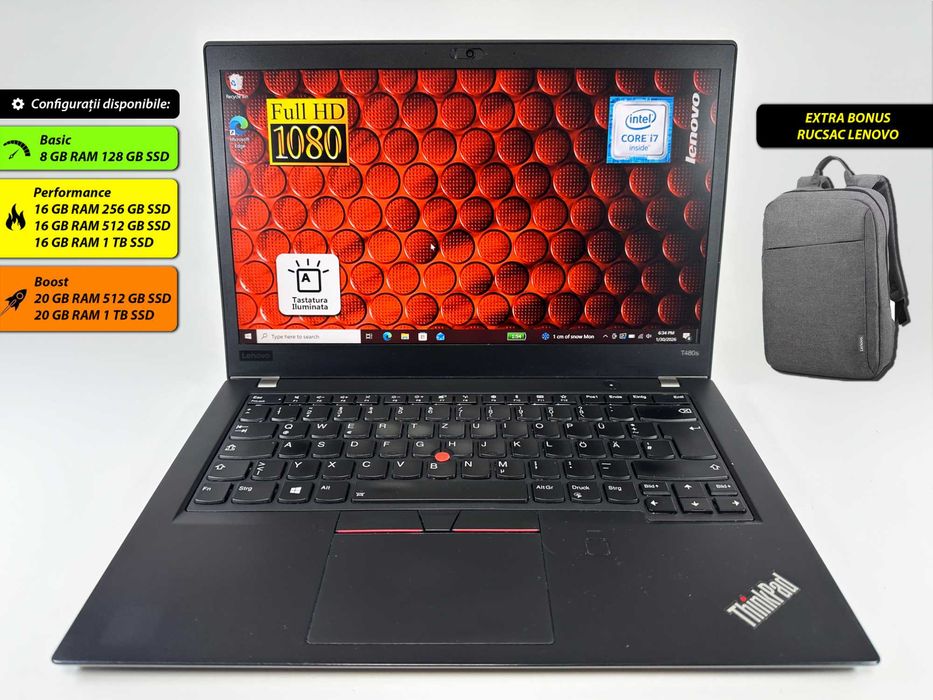 Laptop Lenovo T480s Intel i7 16gb_256ssd 14 inch Full HD Garantie 1 an