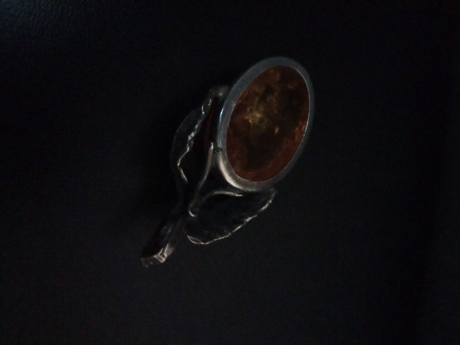 Стар турски сребърен пръстен с кехлибар/Винтидж сребърен медальон