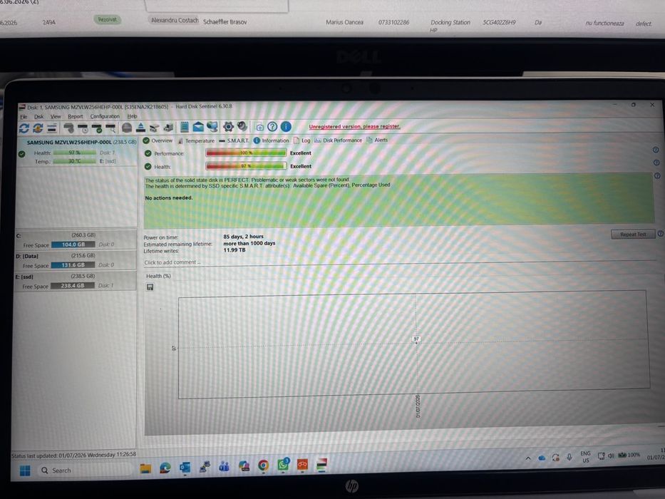 SSD Samsung NVMe 256GB - Model MZ-VLW2560 (Format M.2)