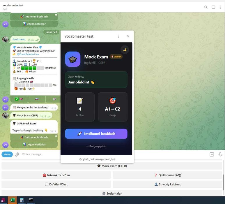 Telegram bot + веб-сайт + админ панель/CRM ишлаб чиқаман