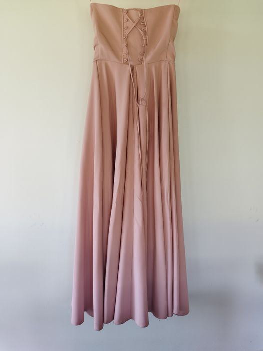 Rochie ocazie din tafta culoare roz pal cu buzunare S-M micuț