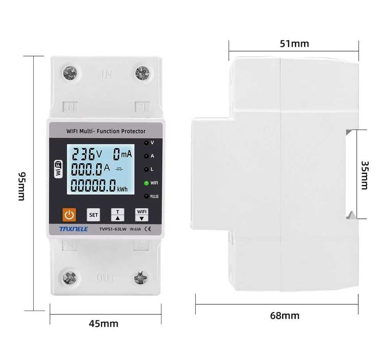 WIFI Смарт електромер защити, двойно реле, калибрация, Tuya Smart Life