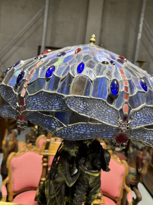 Lampa deosebita din bronz masiv cu abajur stil tiffany