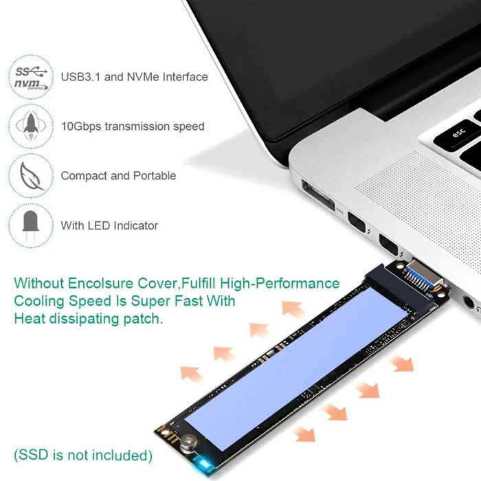 Adaptor SSD M.2 NVMe (M-Key) la USB 3.0 pentru PC, laptop