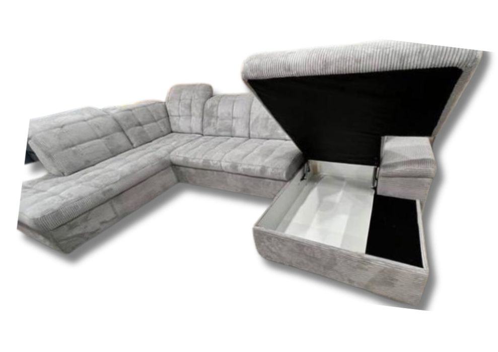 NOU Coltar U 330cm, extensibil, catifea, gri închis