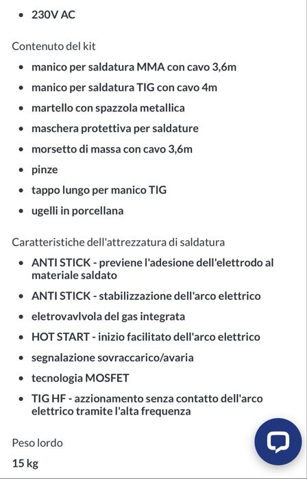 Vand sau achimb aparat de sudura tig 250A,3kVA; 230VAC; 14A; 50/60Hz; MMA,TIG; IP21S