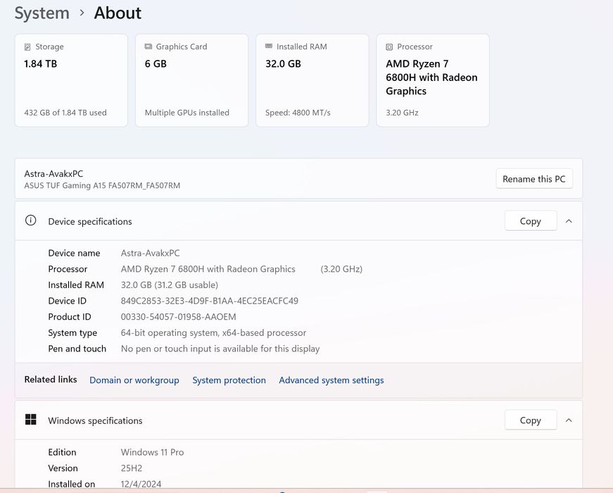Asus TUF A15,RTX 3060,32GB DDR5,2TB SSD,Ryzen 6800H,2k -165hz+монитор