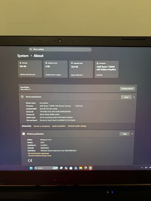 Acer Nitro AN517-41 - Ryzen 7 5800H / RTX 3080 / 32GB RAM / 1 TB SSD + ПОДАРЪК Razer Huntsman Mini 60%