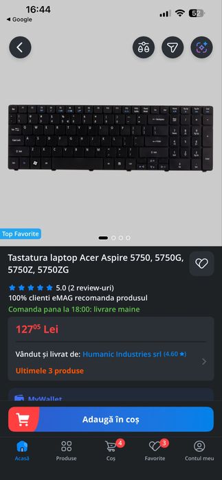 Tastatura lapto  ACER ASPIRE 5338 ,5738, 5741, 5741G 5742 MAT 5750