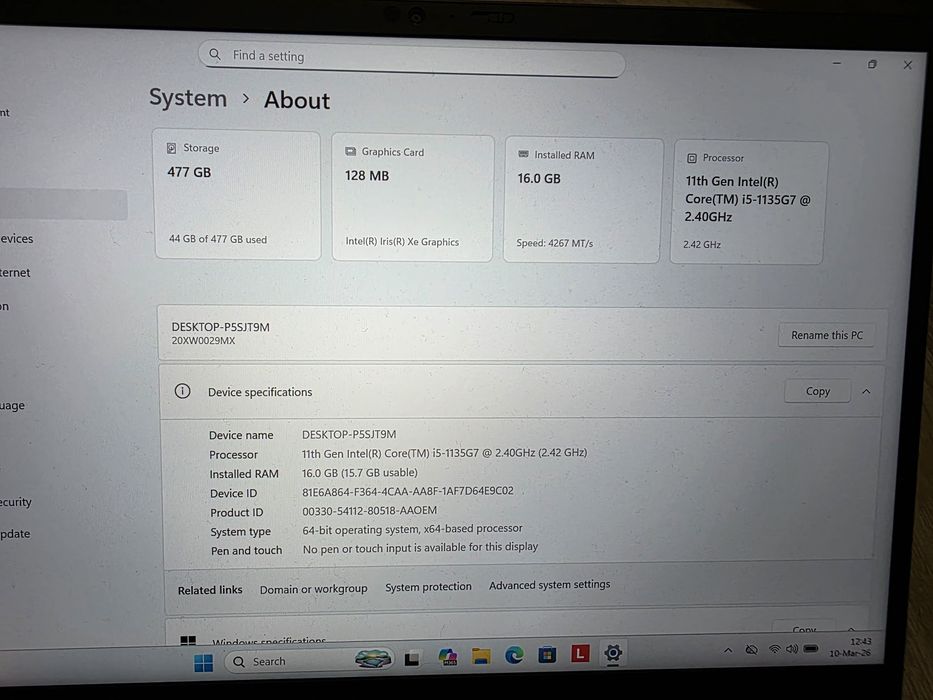 Laptop Lenovo ThinkPad X1 Carbon Gen 9 i5-1135G7 16Gb DDR4 512Gb NVMe