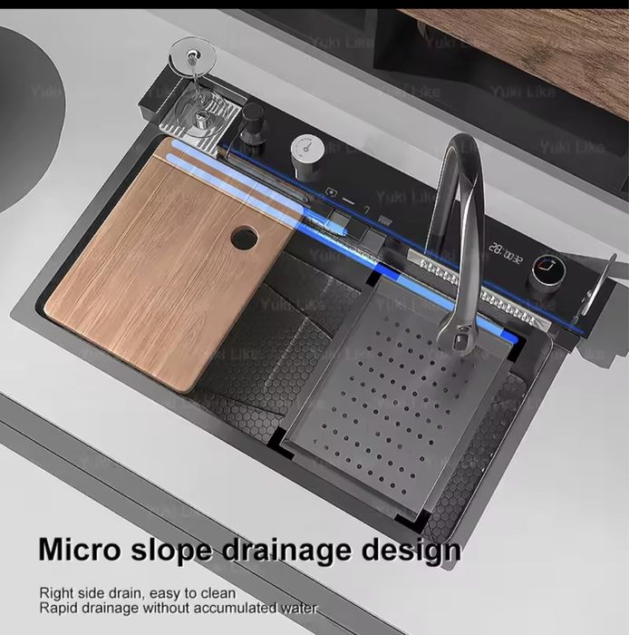 Chiuvetă piano black,5 butoane, 2 cascade