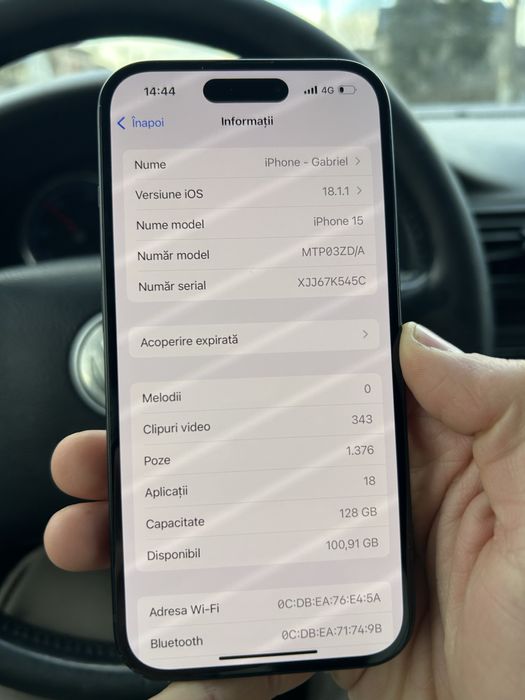 Vand iphone 15 negru 128 gb neverlocked