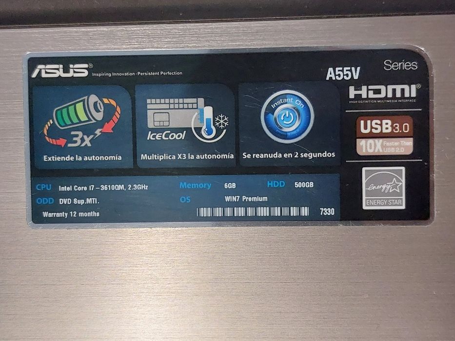 Laptop Asus i7 3610QM 2,3/3,3Ghz, 16GB, 120GB, Nvidia 610M 2GB, BATERIE 6H, Win 10 Office 2010