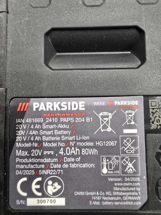 Acumulator Parkside Performance 20V - 4ah nou PAPS 204 B1