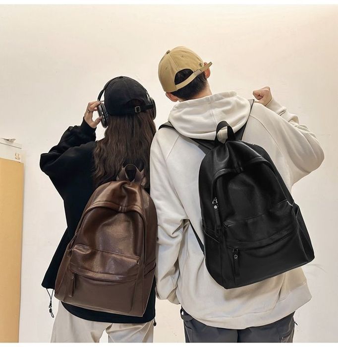 Кожанный рюкзак мужской женский ПУ портфель унисекс вместительный