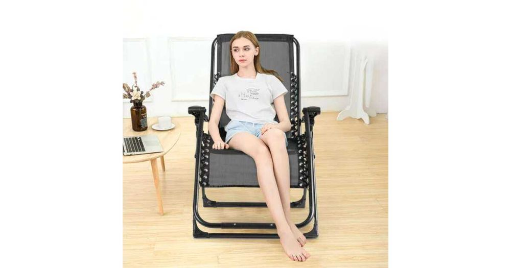 Sezlong Scaun de relaxare cu suport pentru pahare negru