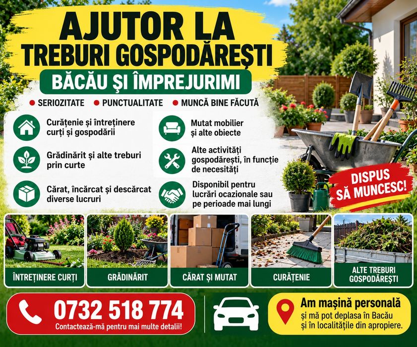Ofer ajutor la treburi gospodărești – Bacău și împrejurimi