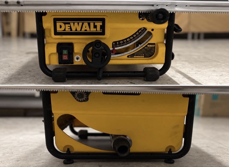 DeWalt DW745 – masă glisantă, șine extinse, suport și soft-start