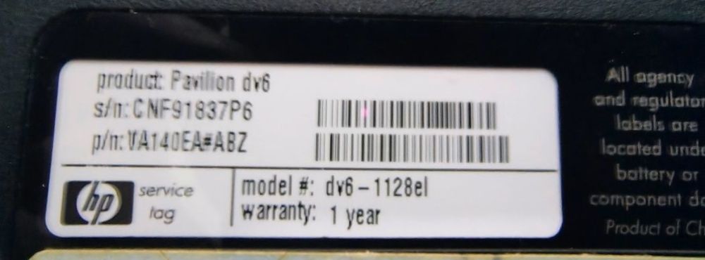 Laptop HP  pavilion dv6 15"