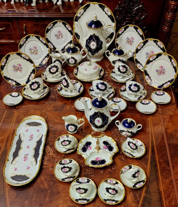 Чайно-кофейный сервиз "Мейсенский букет" ГДР. Кобальт. Дёшево !