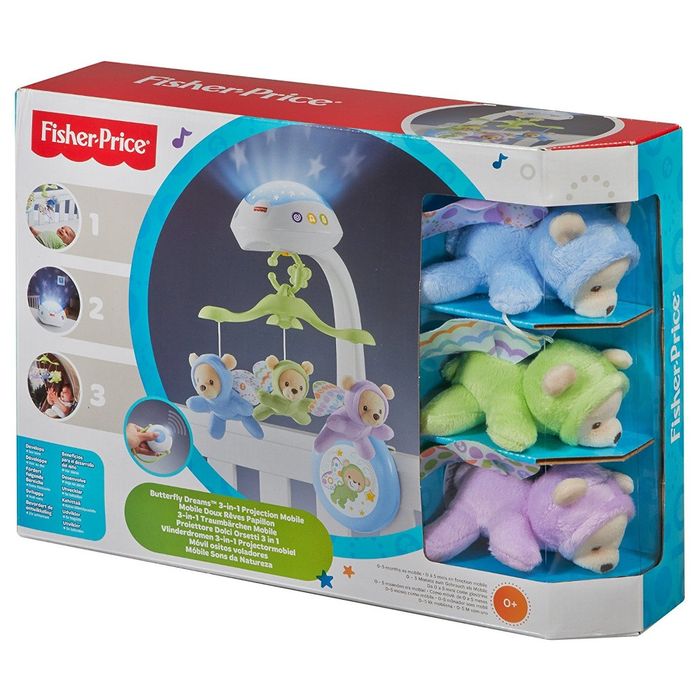 Музикална въртележка за кошара и количка Fisher Price Мечета пеперуди 3в1