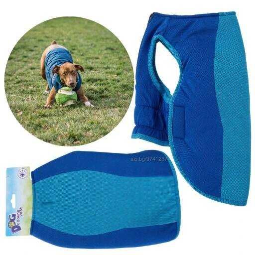 Предпазен и охлаждащ елек за кучета, син, размер S/M