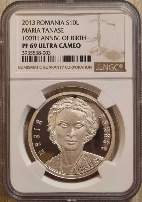 Moneda BNR 10 lei argint Maria Tanase gradata NGC PF 69 UC